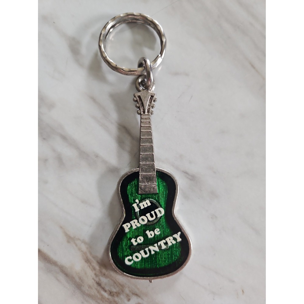 I'm Proud To Be Country Acoustic Guitar Keychain Green Accent Zipper Pull Luggag